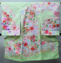 お宮参り 産着 女児 合繊 豪華絢爛 のしめ 金刺繍 綸子地 若草色 一つ身 祝着 女の子 初着 掛け着 NO42833-2