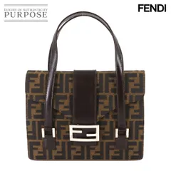 新品同様 フェンディ FENDI ズッカ ハンド バッグ キャンバス レザー ブラウン ブラック ヴィンテージ シルバー 金具 90308502