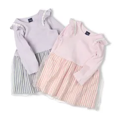 crescent チュールスカート切替長袖ワンピース　n26398