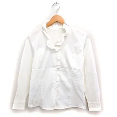 23区 オンワード樫山 フリル シャツ ブラウス 長袖 ストライプ コットン 綿 38 オフホワイト 白 /FT39