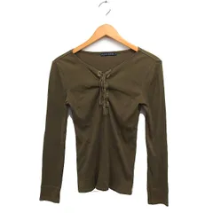 ラルフローレン RALPH LAUREN 国内正規品 リブ Tシャツ カットソー レースアップネック 長袖 無地 コットン 綿 M オリーブ /FT47