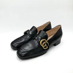 グッチ GUCCI ダブルG ローファー 革靴 靴 シューズ レザー ブラック 黒 ゴールド GGマーモント