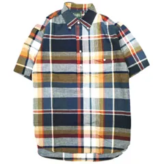 GITMAN BROS VINTAGE ギットマンブラザーズ ヴィンテージ アメリカ製 コットンリネン チェックBDプルオーバーシャツ 66-01-0334-369 L Navy 半袖 トップス g25493