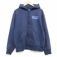 L/古着 キャンバー 長袖 フルジップ スウェット パーカー メンズ 90年代 90s アウトドア USA製 紺 内側サーマル【spe】 25dec05