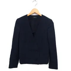 ジョセフ JOSEPH ノーカラー ジャケット ダブル ウール 背抜き 36 黒 ブラック /NT21