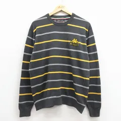L/古着 Kappa 長袖 セーター メンズ ワンポイントロゴ コットン クルーネック グレー他 ボーダー 25dec05