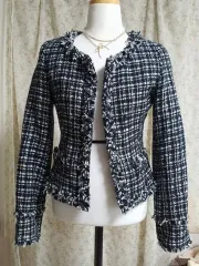 日本 ヴィンテージ ブラック 白 ツイード ジャケット レディース