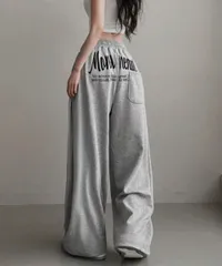 【３色】ワイドスエットパンツ バッグプリント 厚手 あったか レディース★ルーズボトムス 着回しダンス練習着 秋冬