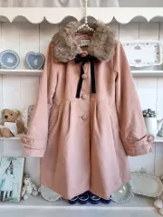 ピンク ファー カラ リー リボンのコート
