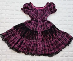 ピンクチェックブラックレースゴスロリONE PIECE