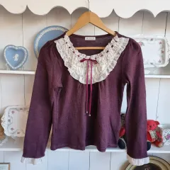 axes femme レース フリル ベルベット リボン ニット ブラウス
