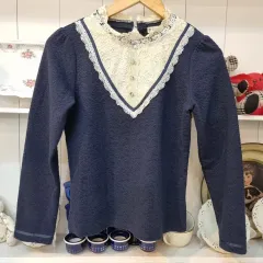 axes femme アクセスファム ネイビー レース ビック襟 ブラウス