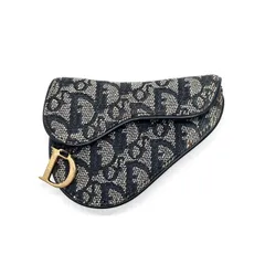 【良品】Dior ディオール トロッター柄 キャンバス レザー 革 ネイビー 紺色 グレー 灰色 D金具 男女兼用 メンズ レディース