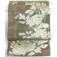 袋帯・牡丹・銀・緑系地・No.200701-1993・梱包サイズ60