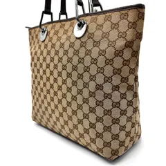 【良品】GUCCI グッチ GG柄 キャンバス ハンドバッグ トート ブラウン 茶色 シルバー金具 レディース ユニセックス 男女兼用