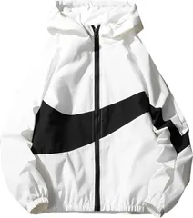 [エンプティオ] ウィンドブレーカー ラッシュガード オシャレ スポーツ アメカジ フルジップフーディー ウィンドブレーカー トレーニングウェア シャカシャカ ストリート系 ウォーキング ヴィジュアル系 ランニング アウトドア フード付き [ホワイト] [L]