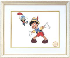 ディズニー セル画「ピノキオ&ジミニー2」展示用フック付 額縁カラー