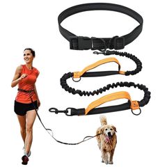 NOELAMOUR ショルダーリード 犬 リード 伸縮 肩掛け 引き寄せハンドル付き ハンズフリー リフレクター (オレンジ) [オレンジ]