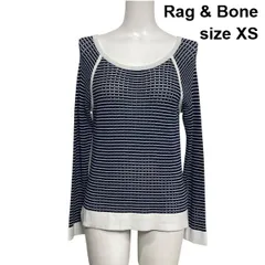 ◇ ラグアンドボーン Rag & Bone ボーダー柄ニット 長袖 ラグランスリーブ オープンニット ダークネイビー 綿100 XS 5号 レディース S6A351のサムネイル