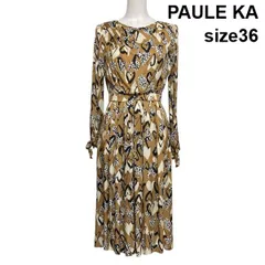 ◇ ポールカ PAULE KA ロングワンピース 長袖 ラウンドネック ハート柄 サテン プリーツ ブラウン 白 黒 36 S 7号 レディース S6A348のサムネイル