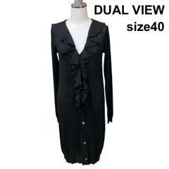 ■ デュアルビュー DUAL VIEW ロングカーディガン トップス 長袖 ニット Vネック フリルカラー 黒 毛 40 M～L 11号 レディース H6A123のサムネイル