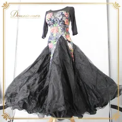 社交ダンス 衣装 スタンダード ドレス ワンピース パーティドレス YILINFEIER 黒 赤 ブラック系 レッド系 花柄 レース 派手 上品 大きく広がるスカート 伸縮性有り 洗練されたデザイン シック 誕生日 結婚式 おしゃれ