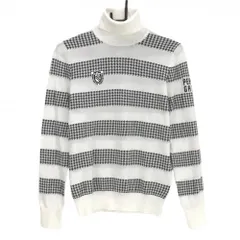 【美品】パーリーゲイツ タートルネックセーター 白×黒 ボーダー 千鳥格子  レディース 1(M) ゴルフウェア PEARLY GATES
