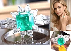 良品　TASAKI　タサキ　田崎　エメラルド ダイヤモンド リング　バゲットダイヤ　13P　プラチナ　PT900　指輪　8号　ダイヤ