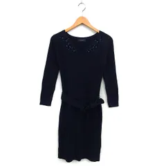 ジャスグリッティー JUSGLITTY ニット ワンピース フレア リボン スカラップネック 刺繍 リブ 長袖 2 紺 ネイビー /NT19