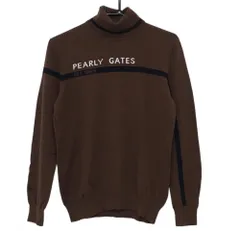 【美品】パーリーゲイツ タートルネックセーター ブラウン×ネイビー ロゴ コットン混 レディース 1(M) ゴルフウェア PEARLY GATES