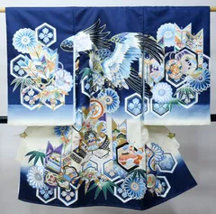 お宮参り 産着 男児 男の子 のしめ 豪華絢爛 合繊 金刺繍 綸子地 濃紺色 祝着 一つ身 初着 掛け着 NO42845-2