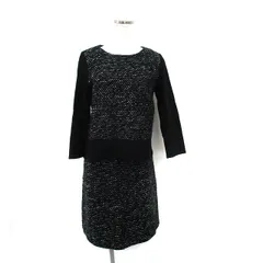 インディヴィ INDIVI セットアップ カットソー 長袖 台形スカート ミニ ウール ツイード ブラック 黒 /KT2