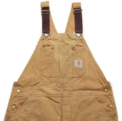 90s USA製 carharttカーハート キルティングライナー ダブルニー ダック地 オーバーオール 茶 W38 L32★オールド ペインター パンツ