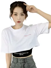 [ブブ オーハナ] クロップド ショート 丈 T シャツ タンクトップ セット レディース 女性 用 春 夏 秋 服 物 部屋着 Tシャツ ランニング ヨガ ウェア ウエア へそ出し へそだし ヘソ 出し 短い 短め カジュアル ホワイト [ホワイト] [S]