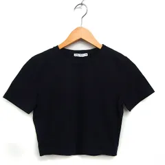ザラ ZARA クルーネック カットソー Tシャツ クロップド コットン 綿 無地 半袖 M 黒 ブラック /NT8