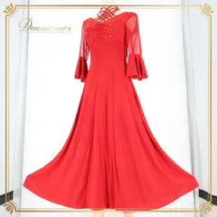 社交ダンス 衣装 スタンダード ドレス ワンピース レッスンウェア パーティドレス 赤 ラインストーン 無地 派手 レース ステージ衣装 かわいい フォーマル服 おしゃれ 着やすい かわいいドレス ダンス用ドレス フレアドレス 薄手 ディスコ 講習会