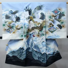 お宮参り 産着 男児 男の子 のしめ 豪華絢爛 合繊 金刺繍 綸子地 水色×黒 祝着 一つ身 初着 掛け着 NO42846-2