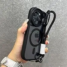 iphone15promax スマホケース 『ブラック』 MagSafe レンズカバースタンド付