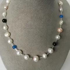 天然石★淡水本真珠★ビーズ入り★パールネックレス★ハンドメイド★ファッション★デザイン★ネックレス