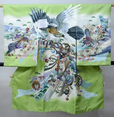 お宮参り 産着 男児 男の子 のしめ 豪華絢爛 合繊 金刺繍 綸子地 抹茶色 祝着 一つ身 初着 掛け着 NO42853-2