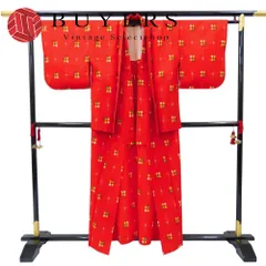 【中古】 着物セット アンサンブル ウール レッド マルチカラー 羽織紐つき バチ襟 和装 呉服 和服 きもの レディース 女性