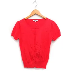 ナチュラルビューティーベーシック NATURAL BEAUTY BASIC コットン ニット カーディガン 半袖 無地 M レッド 赤 /FT26