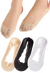 [TOMOTHY] パンプス用靴下 レース 浅め 3足セット フットカバー レディース パンプス 靴下 ブラック・ベージュ・ホワイト [ブラック・ベージュ・ホワイト]