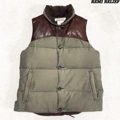 REMI RELIEF ダウンベスト レザーヨーク 牛革 コーデュロイ切り替え Mサイズ カーキ ブラウン 茶系 レミレリーフのサムネイル