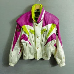 DESCENTE Racing Equipment デサント スノー ジャケット スキー スノーボード 肩パッド レトロ 昭和 平成 ホワイト パープル系 切替 サイズ O A616