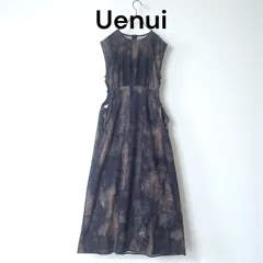 美品 Uenui ウニュイ サイドホール ノースリーブ ロングワンピース ブラウン むら染め風プリント