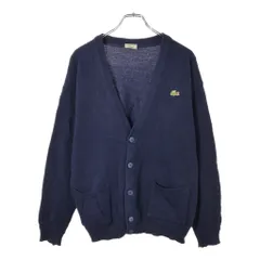 80年代 フランス製 LACOSTE ラコステ ウールニットカーディガン ネイビー(メンズ 4)中古 古着 X2531