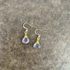 ピンクアメジスト　ブリオレットカット　フックピアス　天然石