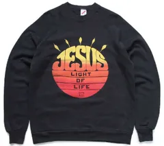 80s USA製 JESUS LIGHT OF LIFE グラデーション 発泡プリント スウェット 黒 XL★RUSSELLラッセル ビンテージ ジーザス ブラック