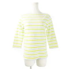 ビームスハート BEAMS HEART カットソー バスクシャツ ボートネック 七分袖 コットン ボーダー 黄緑 イエローグリーン /CK12